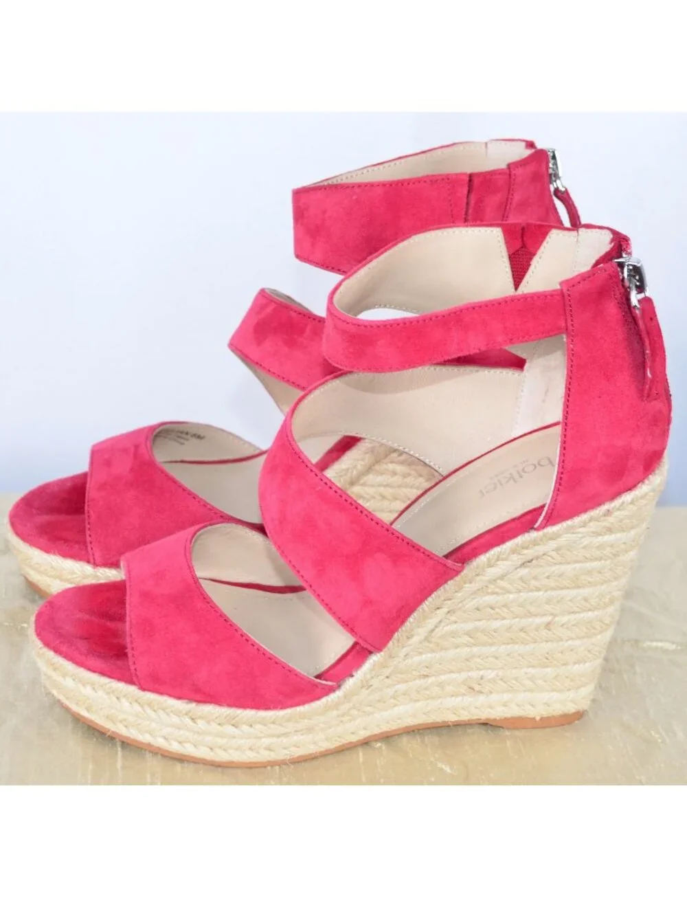 Botkier Julian Suede Leather Cherry Red Wedge Espadrille Sandal Size 6